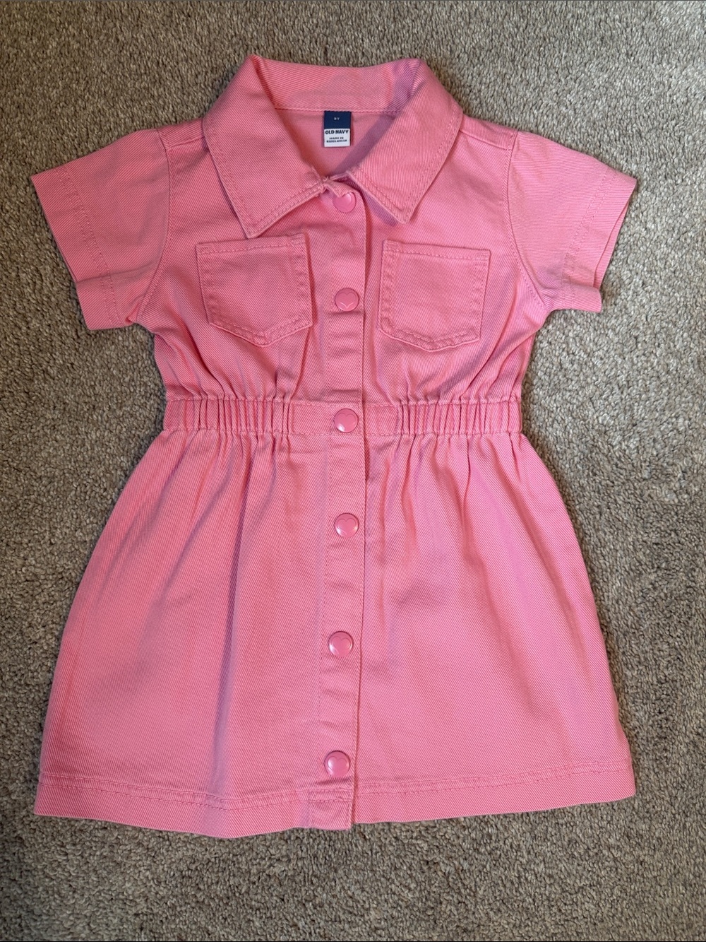 Old Navy Pink Short-Sleeve Button-Front Denim Dress Cute